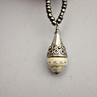 Handmade Chunky Salvaged Paper Bead Pendant with Silver Accents: Mondo - Thumbnail 2