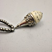 Handmade Chunky Salvaged Paper Bead Pendant with Silver Accents: Mondo - Thumbnail 3