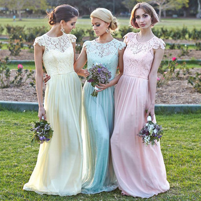 Lace bridesmaid dress, cap sleeve bridesmaid dress, long bridesmaid dress, junior bridesmaid dress, bds00036 - Thumbnail 5