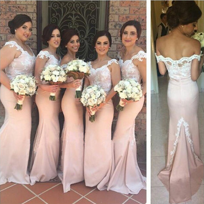 Long bridesmaid dress, lace bridesmaid dress, blush pink bridesmaid dress, mermaid bridesmaid dress, cap sleeve bridesmaid dress, bds00037 - Thumbnail 5