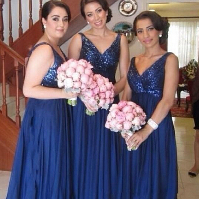 Long bridesmaid dress, off shoulder bridesmaid dress, v-neck bridesmaid dress, sequin bridesmaid dress, royal blue bridesmaid dress, bds00043 - Thumbnail 3