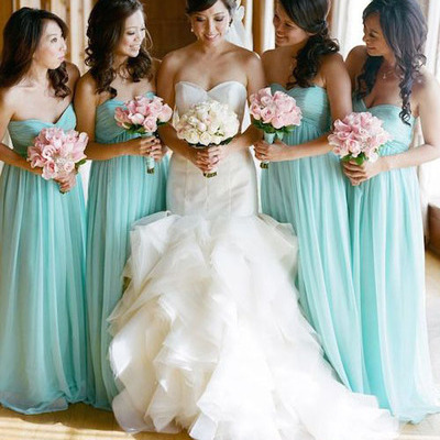 Long bridesmaid dress, bue bridesmaid dress, chiffon bridesmaid dress, cheap bridesmaid dress, sweet heart bridesmaid dress, bds00044 - Thumbnail 5