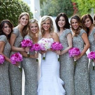 Gorgeous bridesmaid dress, sequined bridesmaid dress, sliver bridesmaid dress, pretty bridesmaid dress, cap sleeve bridesmaid dress, bds00059 - Thumbnail 5