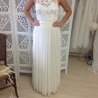 long prom dress, lace prom dress, open back prom dress, ivory prom dress, cheap wedding dress, bridesmaid dress, BDS00060 - Thumbnail 1