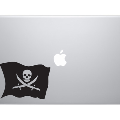 Swashbuckler silhouette - pirate jolly roger flag buccaneer - vinyl decal for laptops, macbook, tablets and cars 