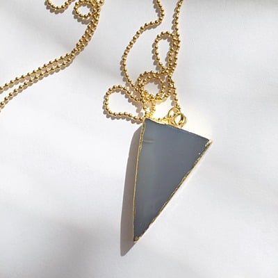 Grey quartz agate triangle pendant 
