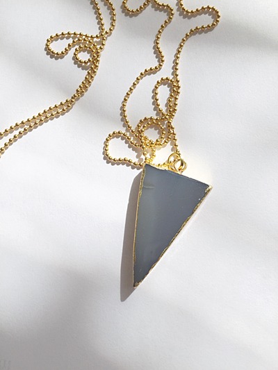 Grey Quartz Agate Triangle Pendant 