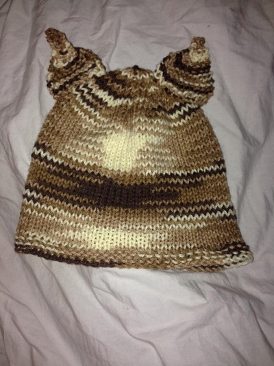 Brown and White Hat with Ears