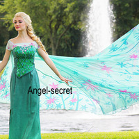 J929 FROZEN FEVER ELSA green dress whole set - Thumbnail 2