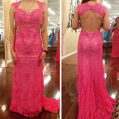 Pink prom dress, long prom dress, prom dress 2016, lace prom dress, long evening dress, dress gown, bds00062 - Thumbnail 5