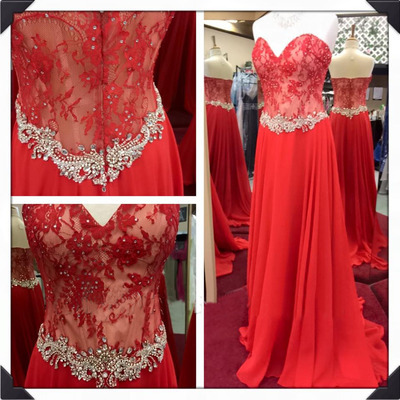 Red prom dress, lace prom dress, prom dress 2016, red evening dress, long evening dress, bds00063 - Thumbnail 4