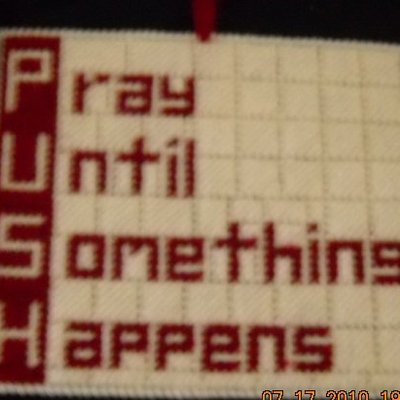 Push needlepoint wall hanging