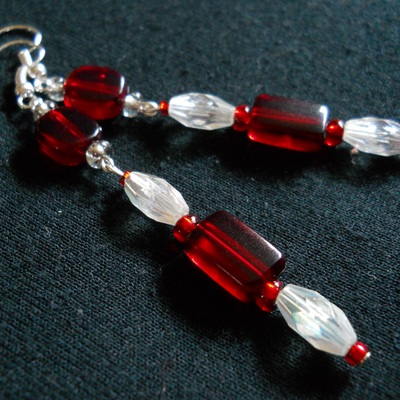 Red and white bead earrings