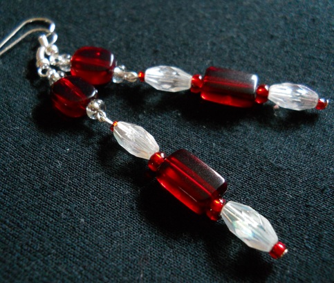 Red and White Bead Earrings