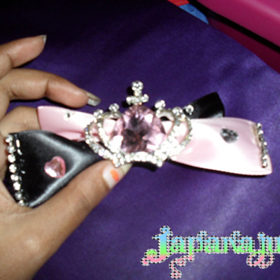 〖sold out〗pink black bling crown hair bow