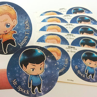 Star trek - circle shape stickers - James T. Kirk , Spock - Thumbnail 1