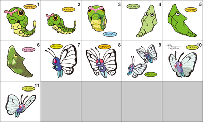 010, 011, 012 Caterpie, Metapod, Butterfree Pan Stickers Pokemon