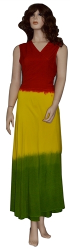 Ladies Sleeve Less wrap Rasta Color Long Dress