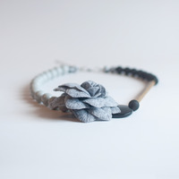 DIY Fabric Grey Flower Necklace NL0762 - Thumbnail 1