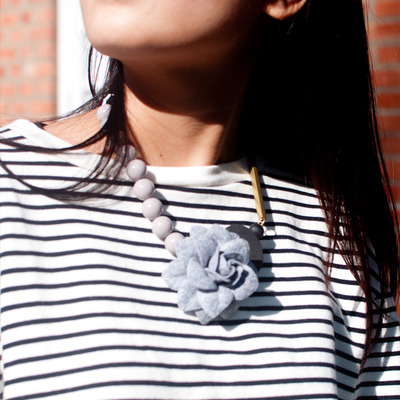 Diy fabric grey flower necklace nl0762 - Thumbnail 5