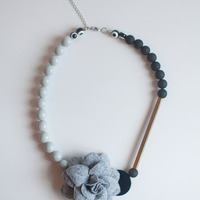 DIY Fabric Grey Flower Necklace NL0762 - Thumbnail 2