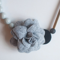 DIY Fabric Grey Flower Necklace NL0762 - Thumbnail 3