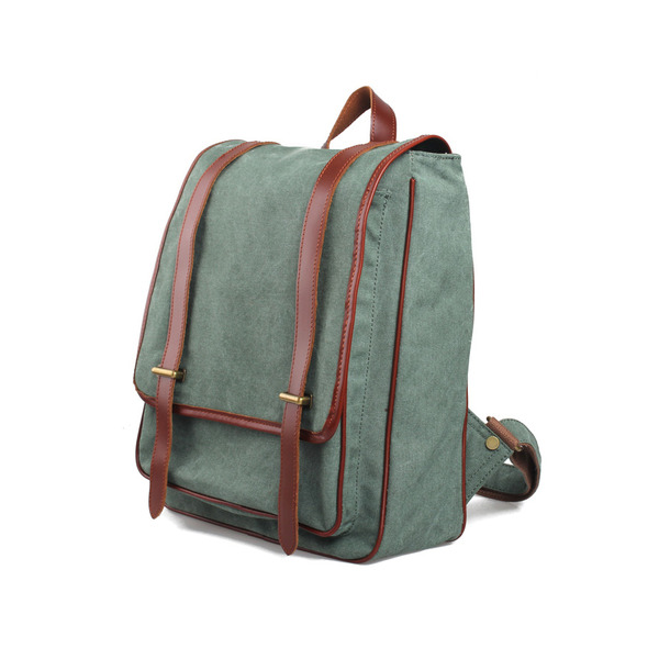 Karitco Leather Canvas Satchel School Backpack Shoulder Bag Travel Rucksack 4 Colors