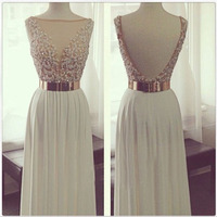 Crystal Beaded prom dress,Top Sheer Back prom dress, Long prom dress, Chiffon Prom Dress,BDS00088 - Thumbnail 1