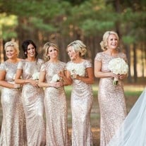 Gold Sequin bridesmaid dress,High Neck bridesmaid dress,Short Sleeves bridesmaid dress,Open Back bridesmaid dress,Long Bridesmaid Dresses,BDS00089