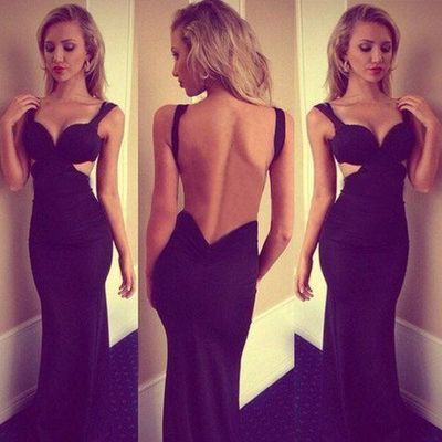 Sexy prom dresses,v-neck prom dress,open back prom dress,sheath prom dress,navy blue prom dress,bds00090 - Thumbnail 2