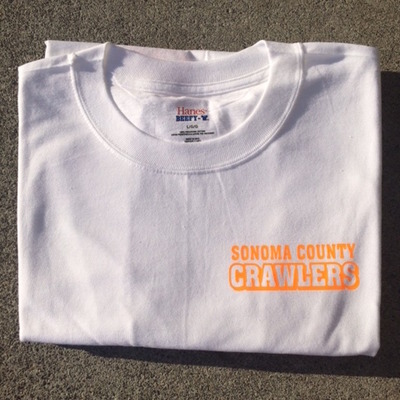 White t-shirt w/ neon orange