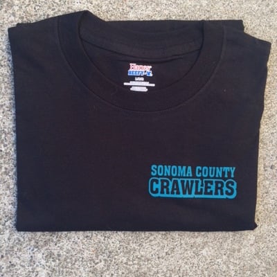 Black t-shirt w/ teal