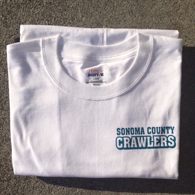 White t-shirt w/ teal