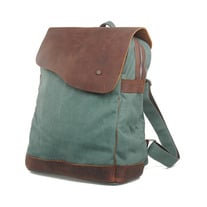 Karitco Retro Canvas Leather Messenger Bag Travel Backpack School Rucksack 2 Colors