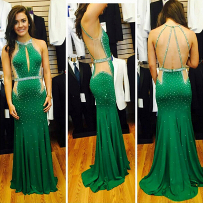 Sexy prom dress,halter sheer back prom dresses,long prom dress,chiffon prom dress,green prom dress,bds00101 - Thumbnail 5