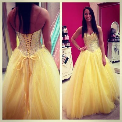 Ball gown prom dress,sweetheart prom dress,open back prom dress,lace prom dress,long prom dress,yellow prom dress,bds00103 - Thumbnail 5