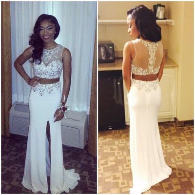 White prom dress,two pieces prom dress,sleeveless prom dress,long prom dress,bds00123 - Thumbnail 5