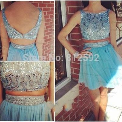 Sexy prom dress,two pieces prom dress, high neck prom dress,open back prom dress,short homecoming dresses,bds00132