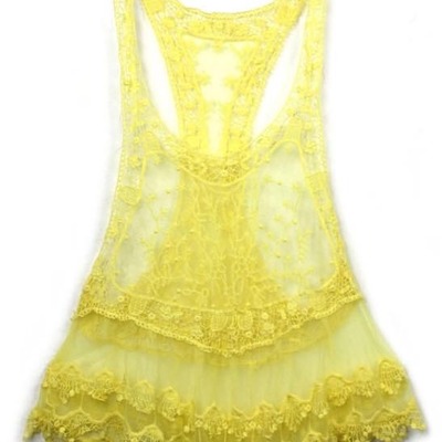 Sexy yellow sleeveless crochet cover up