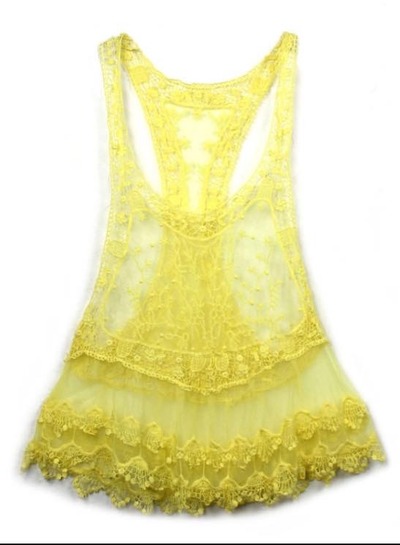 Sexy Yellow Sleeveless Crochet Cover Up
