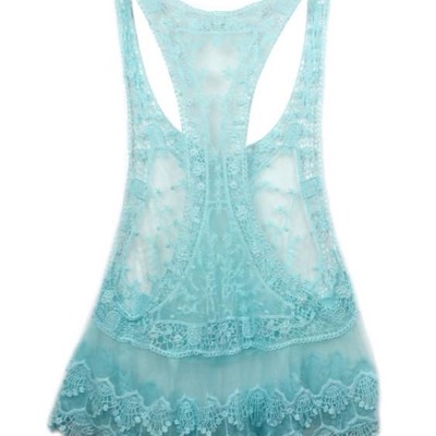 Sexy blue sleeveless crochet cover up