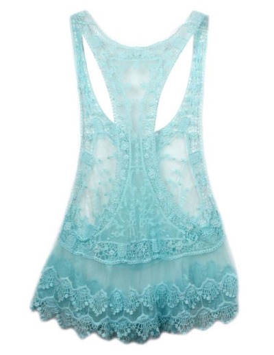 Sexy Blue Sleeveless Crochet Cover Up