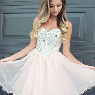 Light champagne prom dress, homecoming dress, short prom dress, sweetheart prom dress, cocktail dress, evening dress, e108 - Thumbnail 5