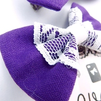 Purple MINI Fabric Hair Bow with Pure White Lace Centre Overlay Grape Hair Clip - Thumbnail 4