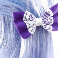 Purple MINI Fabric Hair Bow with Pure White Lace Centre Overlay Grape Hair Clip - Thumbnail 1