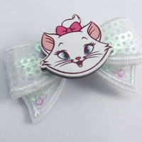 White Sequin Mini Hair Bow with Marie Cat Center Hair Clip - Thumbnail 2