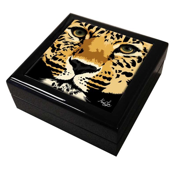 Leopard Keepsake Box Ceramic Tile & Lacquered Wood on Storenvy