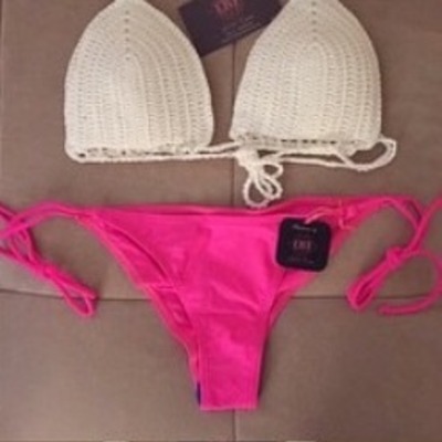 Hot pink side tie scrunch bottom 