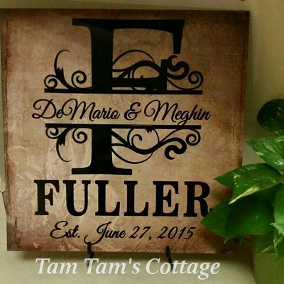 Personalized last name tile w/ attached easel 12x12 