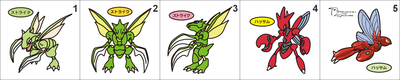 123, 212 Scyther, Scizor Pan Stickers Pokemon